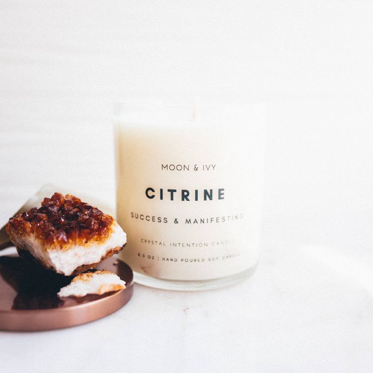 Citrine Crystal Soy Candle - Grapefruit Mangosteen- (Success)
