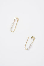 Load image into Gallery viewer, Elle Pearl and Gold Safety Pin Earrings
