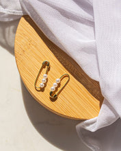 Load image into Gallery viewer, Elle Pearl and Gold Safety Pin Earrings
