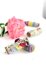 Load image into Gallery viewer, White Sage Smudge Stick 7 Chakra Floral 4&quot; Rose petals  100% Grown in CA
